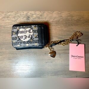 Juicy Couture ‘poker Face’ Small Zip Wallet Wristlet Fold Chain Juicy Heart NEW